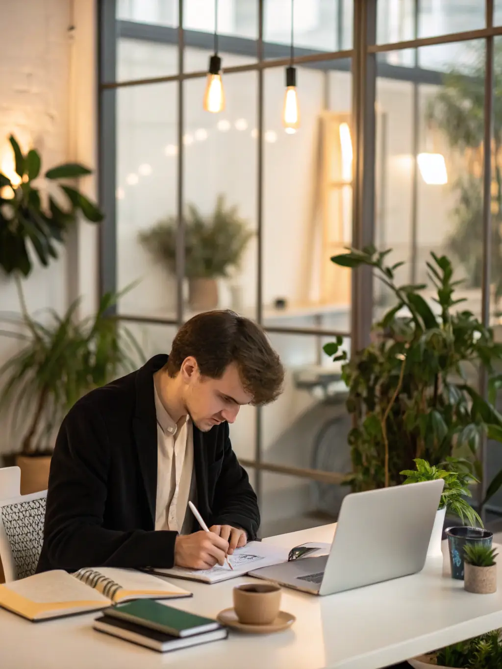 A close-up shot of a focused employee, intensely working on a task during a training session, showcasing improved concentration.